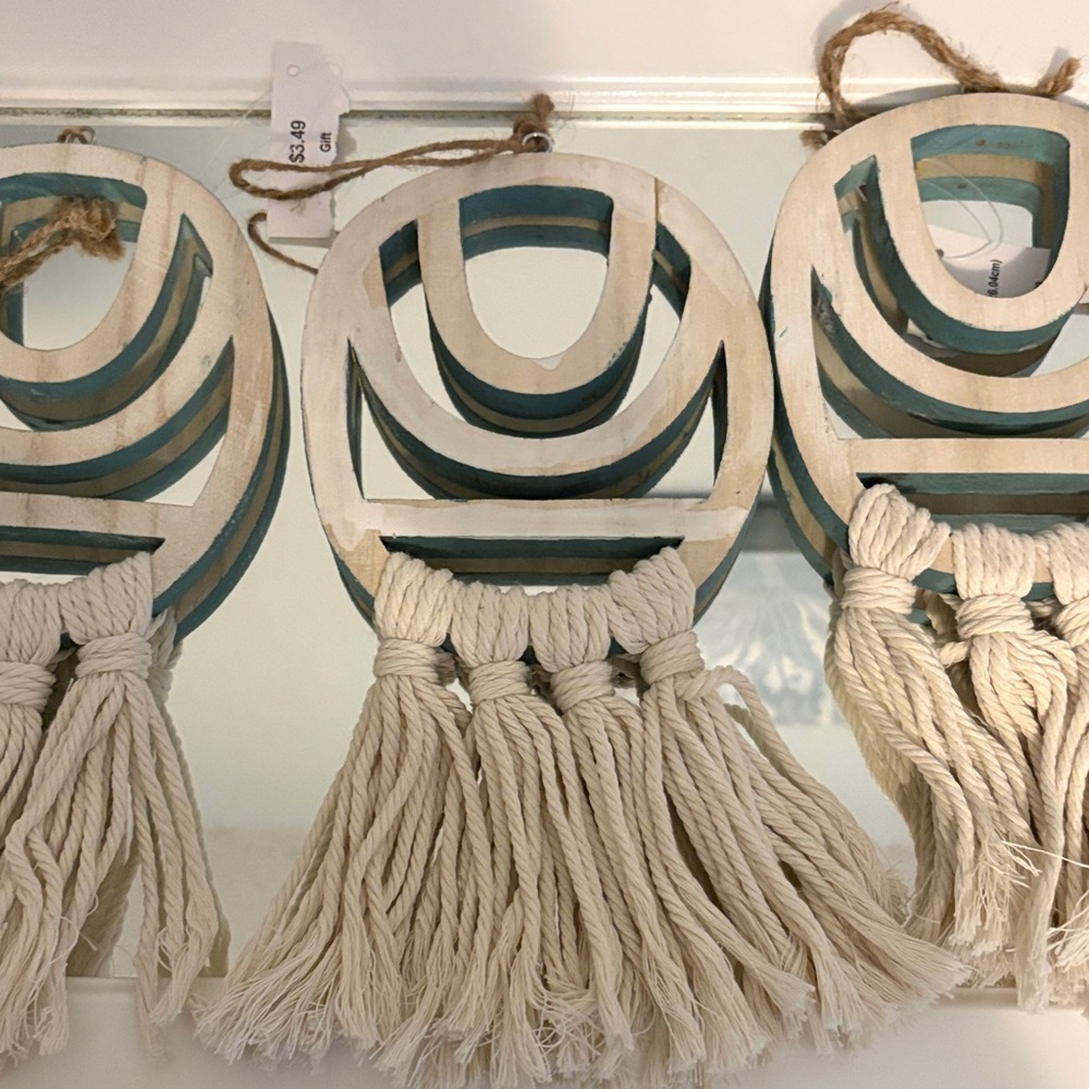 Hobby Lobby Cream Tassel Wall Hanging with Teal Accents lot of 7